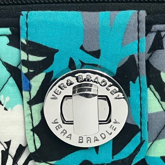 Vera Bradley Blue Teal Black Floral Quilted Wallet - Picture 2 of 14